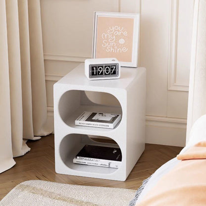 Modern Minimalist Rounded MDF Narrow White Nightstand Open Shelf 3-Tier For Bedroom