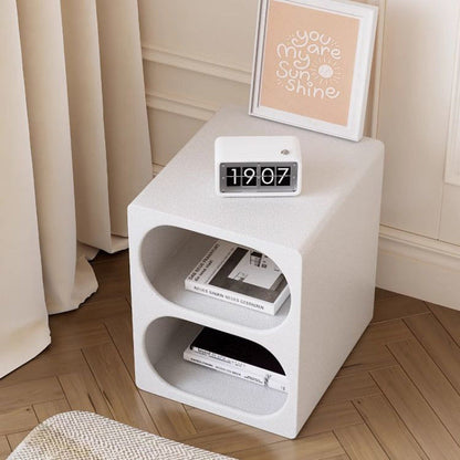 Modern Minimalist Rounded MDF Narrow White Nightstand Open Shelf 3-Tier For Bedroom