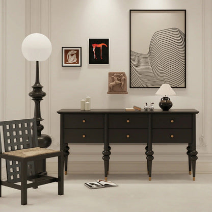 Modern Mid-Century Rectangular Solid Wood & Plywood Storage Cabinet 4/6-Drawer For Living Room