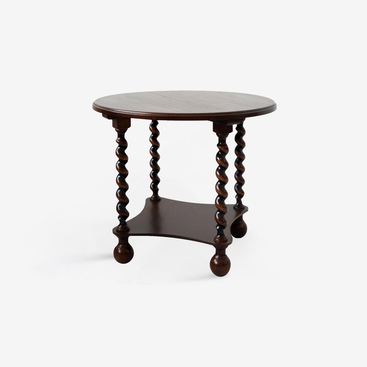Traditional French Round Solid Wood & Plywood Vintage Brown Side Table For Small Space 2-Tier For Living Room