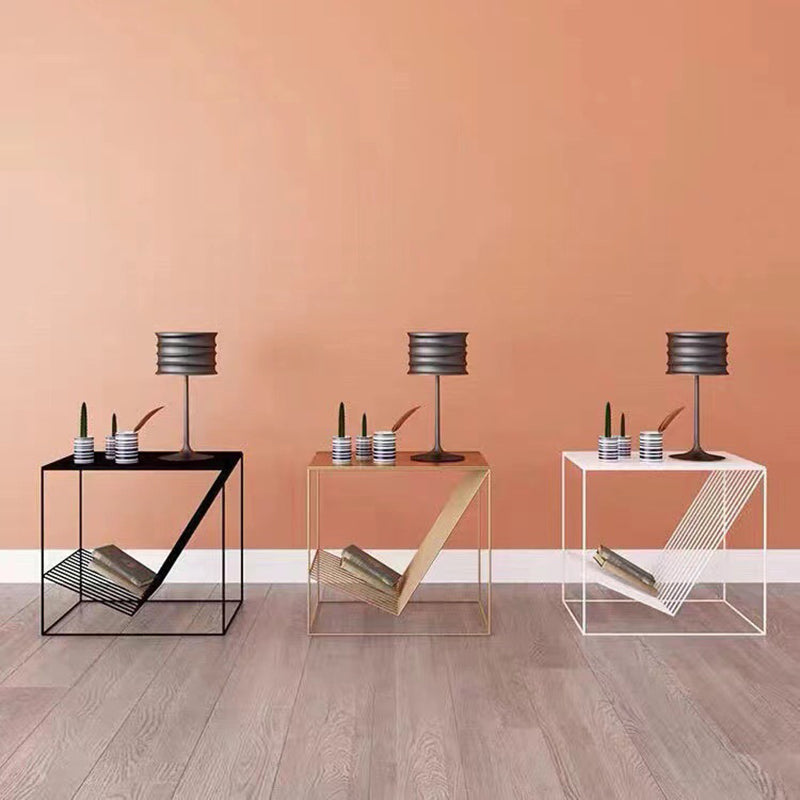 Modern Minimalist Square Line Design Wrought Iron End Table 1-Storage For Living Room