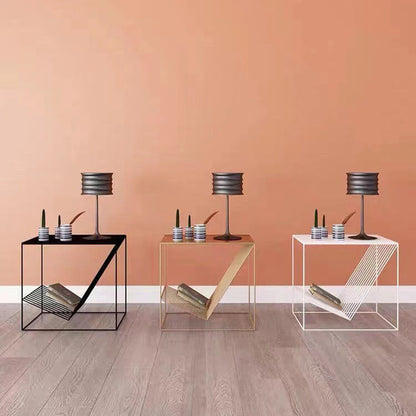 Modern Minimalist Square Line Design Wrought Iron End Table 1-Storage For Living Room