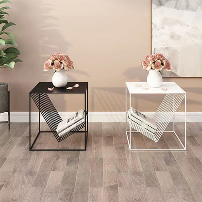Modern Minimalist Square Line Design Wrought Iron End Table 1-Storage For Living Room
