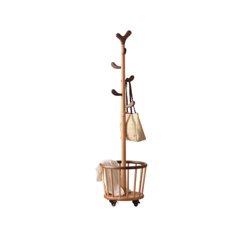 Modern Minimalist Tree Bud Heart Design Solid Wood Movable Hall Tree 1-Storage For Entryway & Hallway