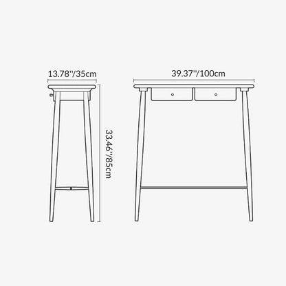 Traditional Japanese Rounded-Corner Rectangular Solid Wood Console Table 1/2-Drawer For Living Room & Entryway