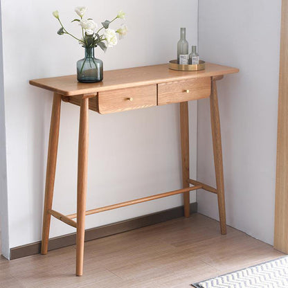 Traditional Japanese Rounded-Corner Rectangular Solid Wood Console Table 1/2-Drawer For Living Room & Entryway