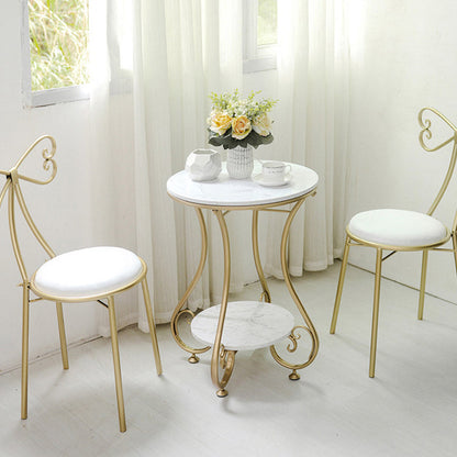 Modern Luxury Round Stone Slab Wrought Iron End Table 2-Tier For Living Room