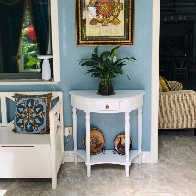 Traditional French Semi-Circular Design Solid Wood MDF Console Table 1-Drawer For Living Room & Entryway