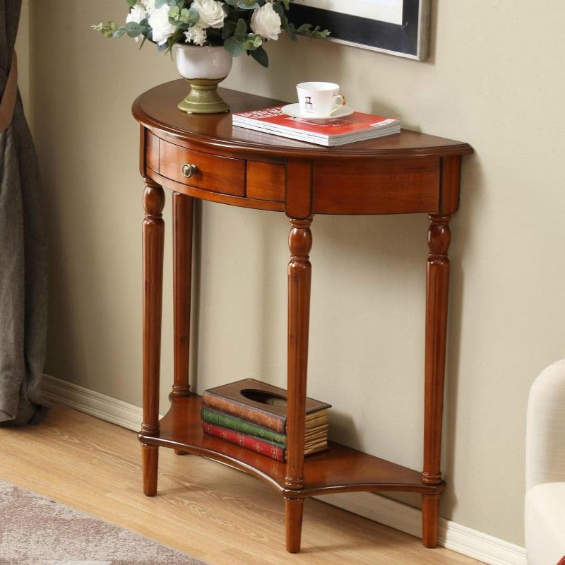 Traditional French Semi-Circular Design Solid Wood MDF Console Table 1-Drawer For Living Room & Entryway