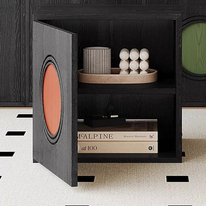 Contemporary Retro Square Round Solid Wood Composable Storage Cabinet 1-Cabinet For Living Room
