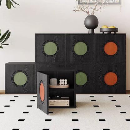 Contemporary Retro Square Round Solid Wood Composable Storage Cabinet 1-Cabinet For Living Room