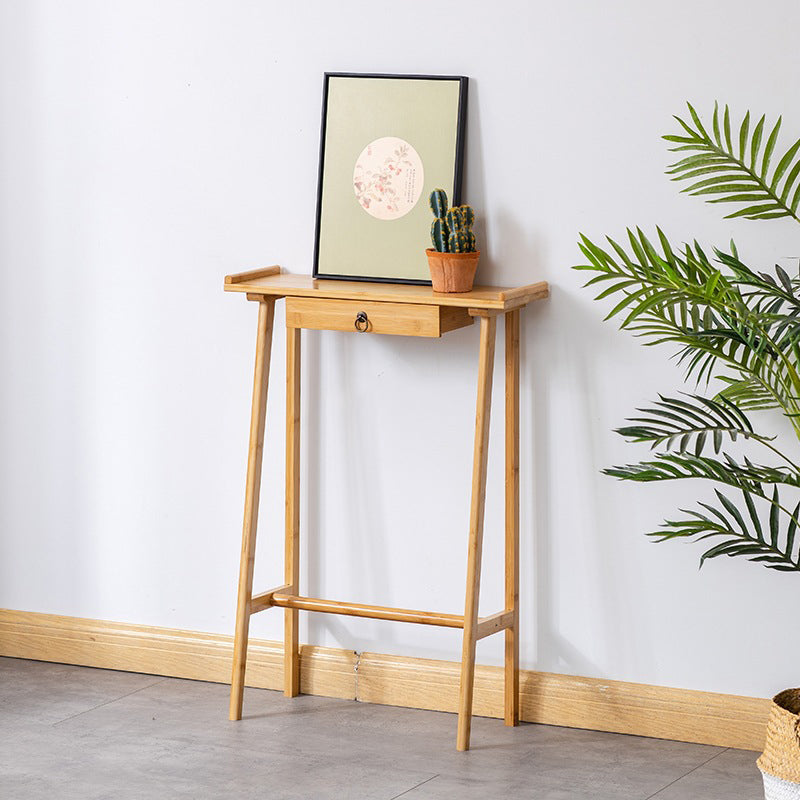 Traditional Chinese Rectangular Bamboo Console Table 1-Drawer For Living Room & Entryway