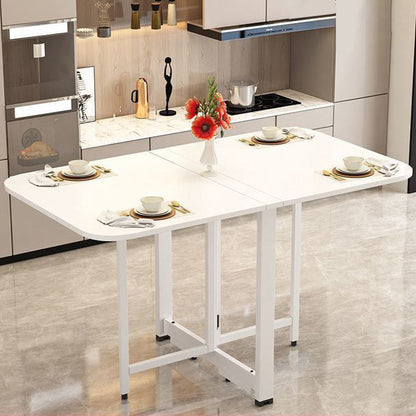 Modern Minimalist Rounded Rectangular Iron MDF Foldable Space-Saving Drop Leaf Dining Table For 4-6 Seats