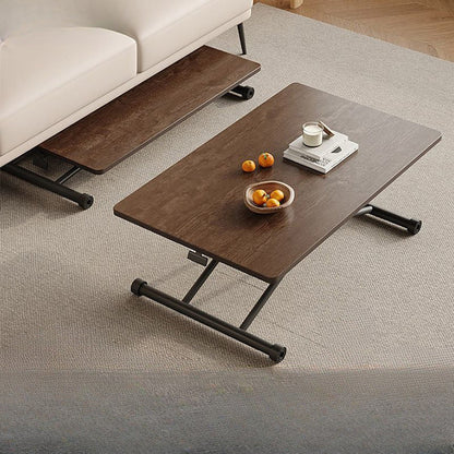 Modern Minimalist Rectangular Rounded-Corner MDF Carbon Steel Height Adjustable Coffee Table For Living Room