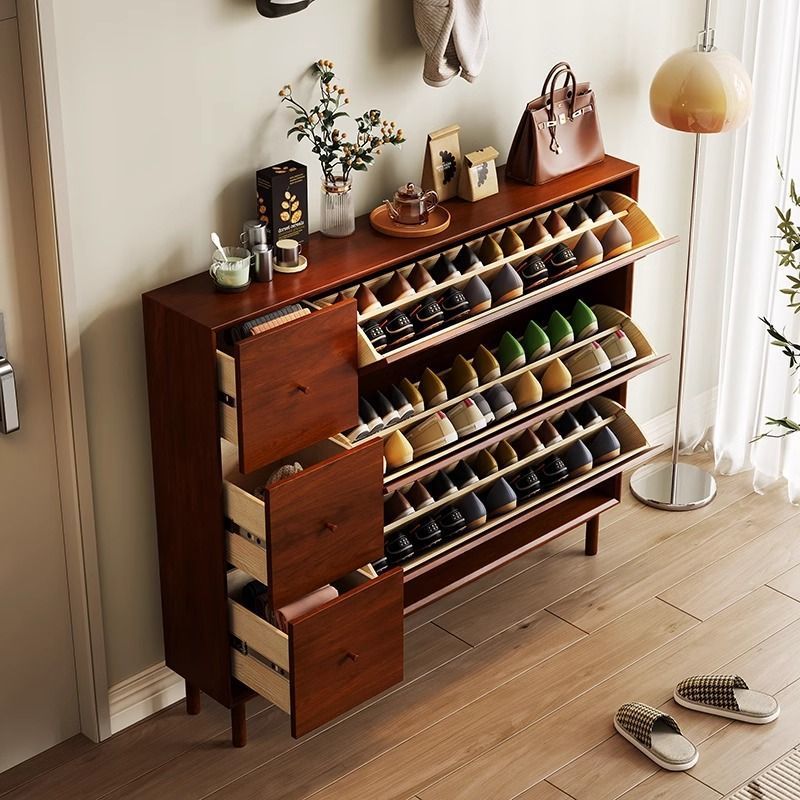 Contemporary Retro Rectangular Solid Wood Solid Wood Plywood Shoe Storage 3-Cabinet For Entryway