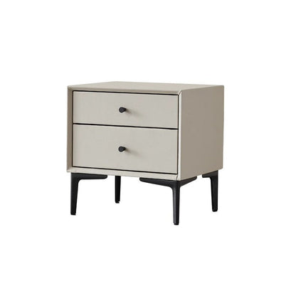 Contemporary Nordic Rectangular Solid Wood Faux Leather Carbon Steel Nightstand 2-Drawer For Bedroom