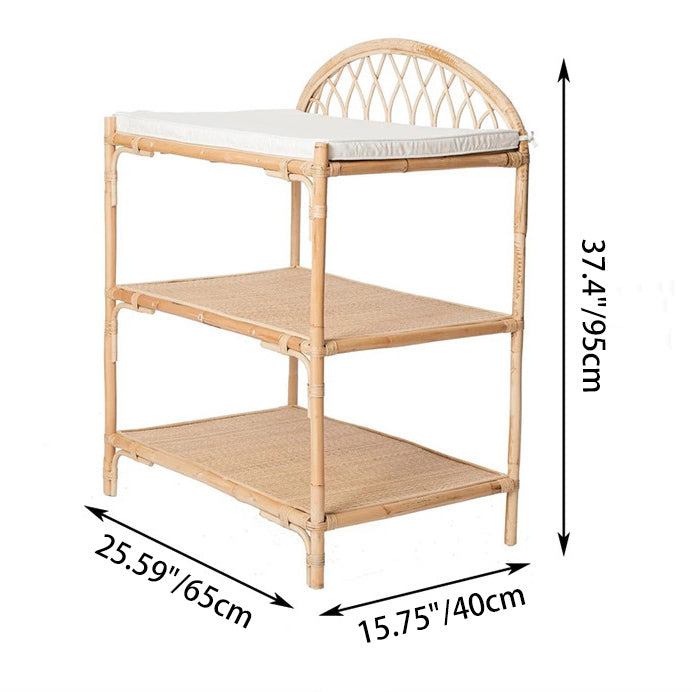 Contemporary Nordic Rectangular Genuine Rattan Weaving Kids Display Rack 3-Tier For Living Room