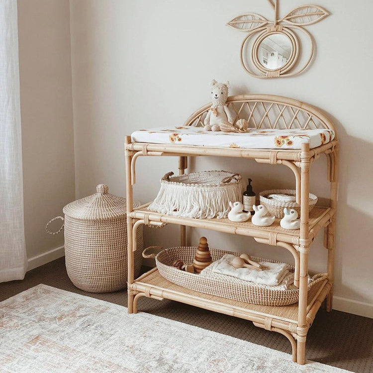 Contemporary Nordic Rectangular Genuine Rattan Weaving Kids Display Rack 3-Tier For Living Room