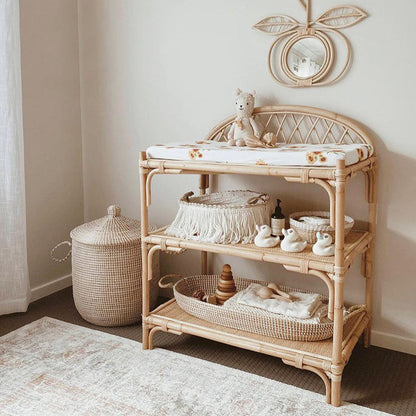 Contemporary Nordic Rectangular Genuine Rattan Weaving Kids Display Rack 3-Tier For Living Room