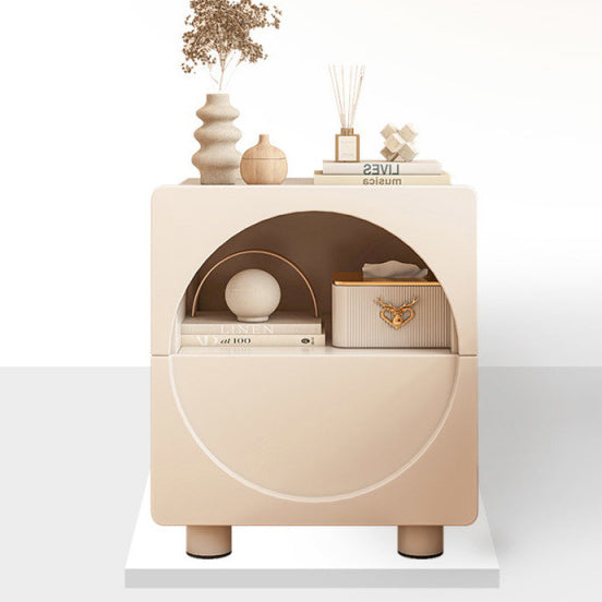 Modern Minimalist Rounded-Edge Round MDF Nightstand 2-Tier For Bedroom