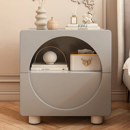 Modern Minimalist Rounded-Edge Round MDF Nightstand 2-Tier For Bedroom
