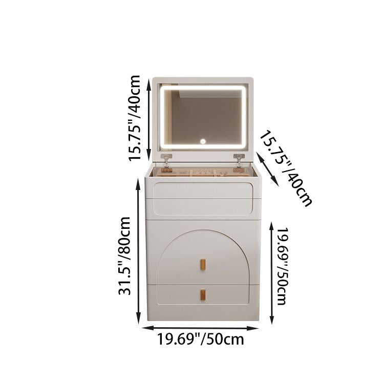 Modern Minimalist Rectangular MDF Tempered Glass Faux Leather Makeup Vanity & Vanity Stool Set With Mirror 3-Drawer For Bedroom