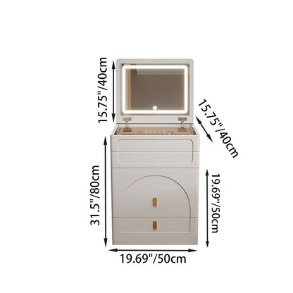 Modern Minimalist Rectangular MDF Tempered Glass Faux Leather Makeup Vanity & Vanity Stool Set With Mirror 3-Drawer For Bedroom
