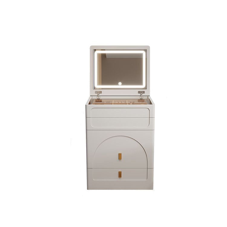 Modern Minimalist Rectangular MDF Tempered Glass Faux Leather Makeup Vanity & Vanity Stool Set With Mirror 3-Drawer For Bedroom