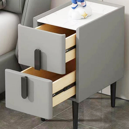 Modern Luxury Rectangular Solid Wood Plywood Pinewood Stone Slab Faux Leather Nightstand 2-Drawer For Bedroom