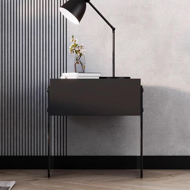 Modern Minimalist Rectangular Glass Wood Plywood Nightstand 1-Drawer For Bedroom