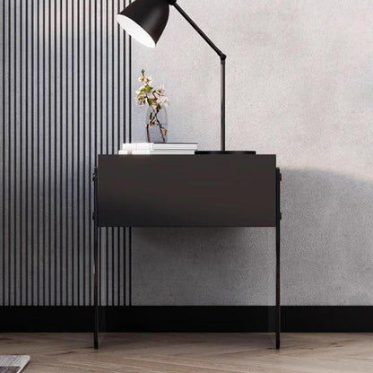Modern Minimalist Rectangular Glass Wood Plywood Nightstand 1-Drawer For Bedroom
