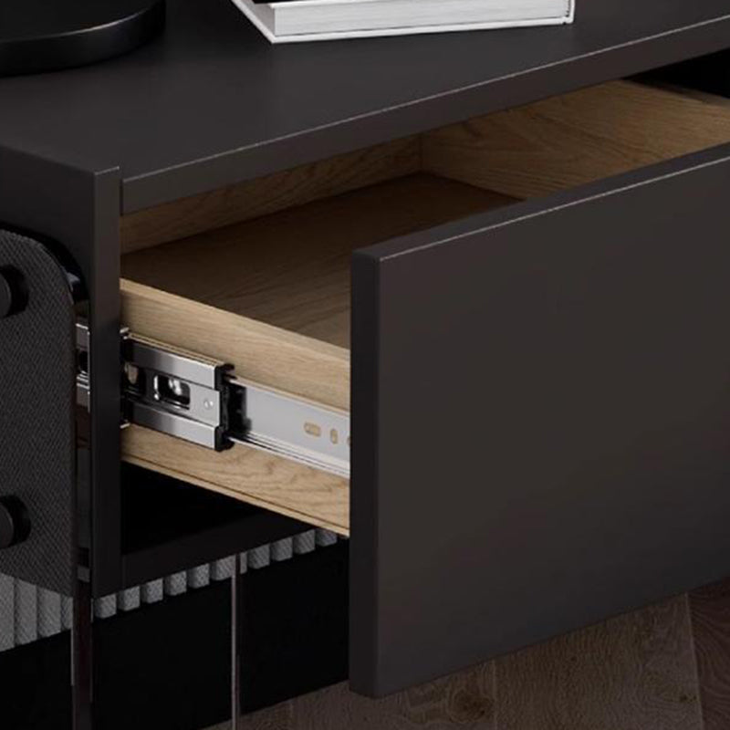 Modern Minimalist Rectangular Glass Wood Plywood Nightstand 1-Drawer For Bedroom