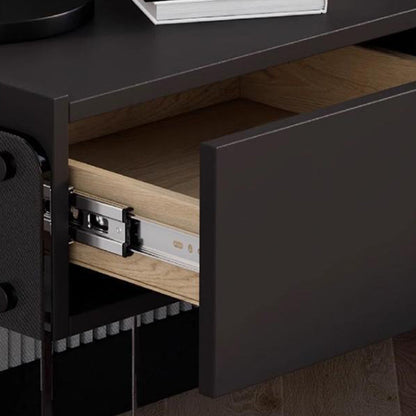 Modern Minimalist Rectangular Glass Wood Plywood Nightstand 1-Drawer For Bedroom
