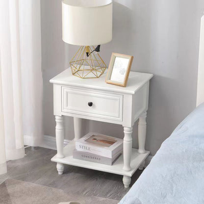 Traditional French Rectangular Turned Legs Solid Wood End Table 2-Tier For Bedroom & Living Room