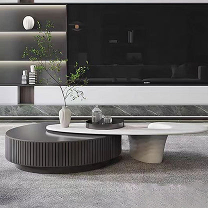 Modern Minimalist Oval Round Bottle Cap Design Fiberglass Coffee Table Set 1-Tier For Living Room
