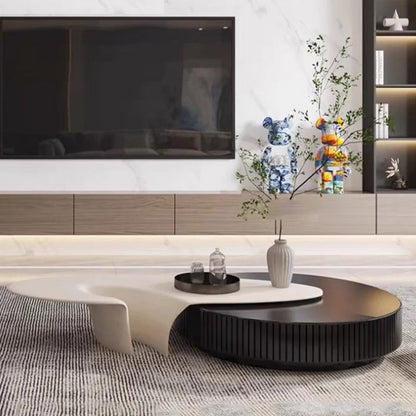 Modern Minimalist Oval Round Bottle Cap Design Fiberglass Coffee Table Set 1-Tier For Living Room