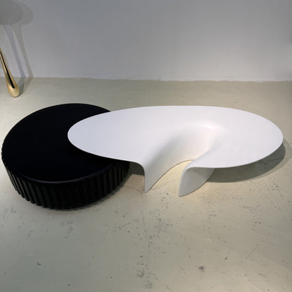 Modern Minimalist Oval Round Bottle Cap Design Fiberglass Coffee Table Set 1-Tier For Living Room