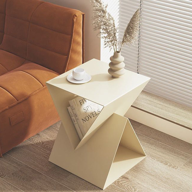 Modern Minimalist Triangular Square Wrought Iron Galvanized Side Table 2-Storage For Living Room