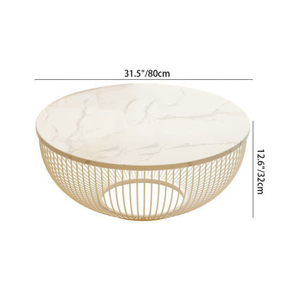 Contemporary Nordic Round Stone Slab Carbon Steel Coffee Table Set 1-Tier For Living Room
