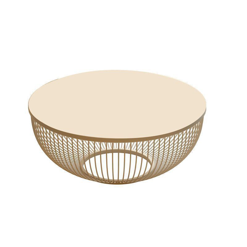 Contemporary Nordic Round Stone Slab Carbon Steel Coffee Table Set 1-Tier For Living Room