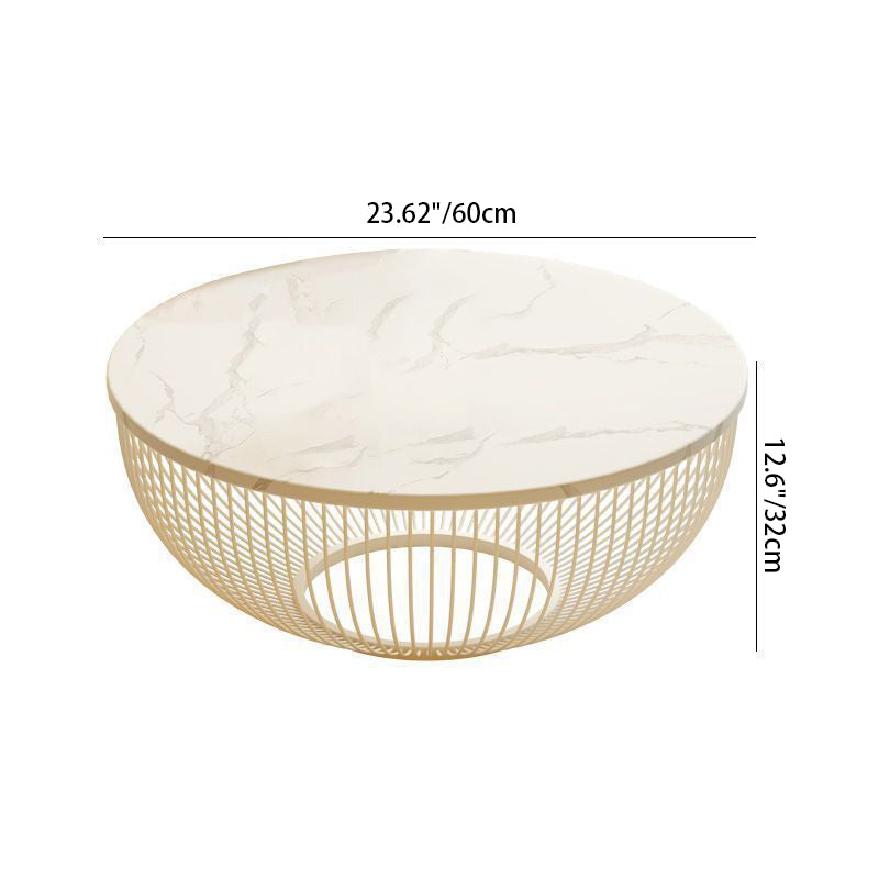 Contemporary Nordic Round Stone Slab Carbon Steel Coffee Table Set 1-Tier For Living Room