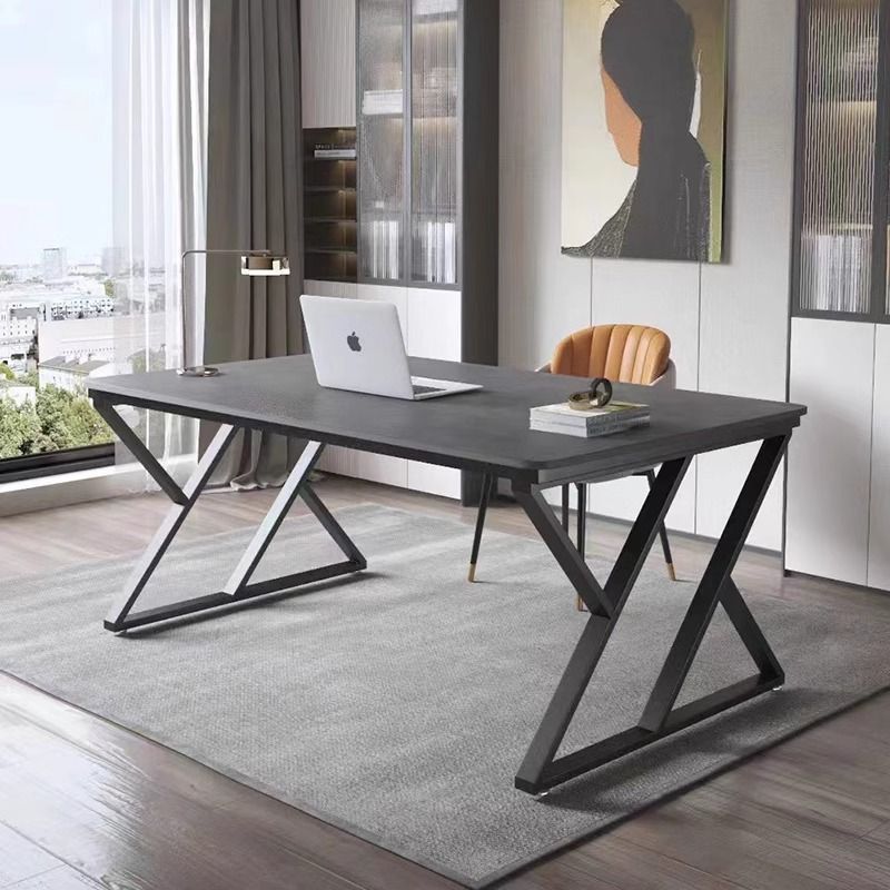 Stone Slab Top Office Desk with Carbon Steel Frame - Modern Minimalist Rectangular Desk for Home Office