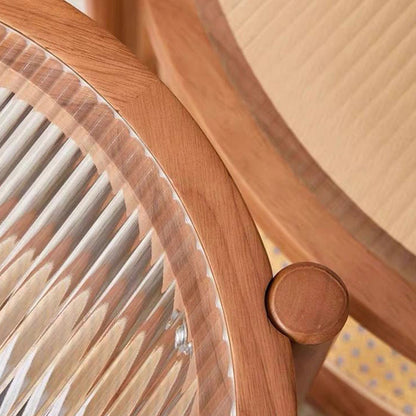 Modern Minimalist Round Solid Wood Tempered Glass PVC Rattan Weaving Coffee Table 2-Tier For Living Room