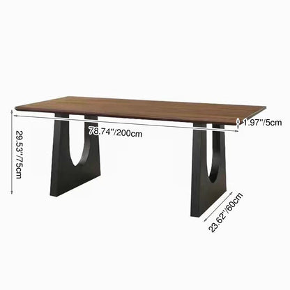 Modern Minimalist Rectangular U-Shaped Pine Wrought Iron Carbon Steel Dining Table For 6/8 Seats