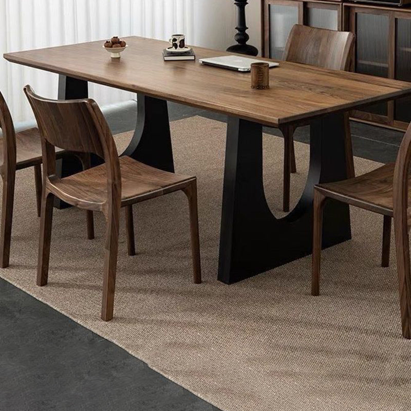 Modern Minimalist Rectangular U-Shaped Pine Wrought Iron Carbon Steel Dining Table For 6/8 Seats
