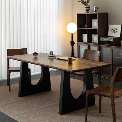 Modern Minimalist Rectangular U-Shaped Pine Wrought Iron Carbon Steel Dining Table For 6/8 Seats