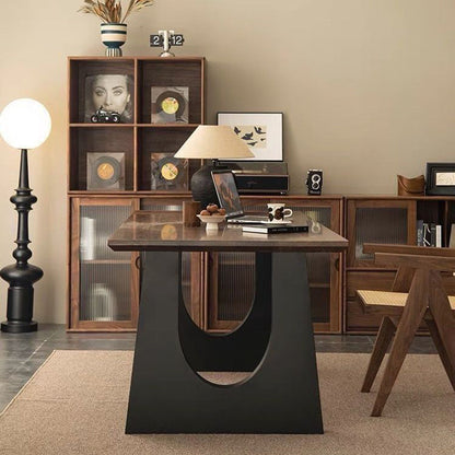 Modern Minimalist Rectangular U-Shaped Pine Wrought Iron Carbon Steel Dining Table For 6/8 Seats