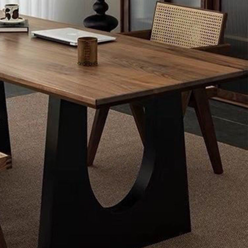 Modern Minimalist Rectangular U-Shaped Pine Wrought Iron Carbon Steel Dining Table For 6/8 Seats