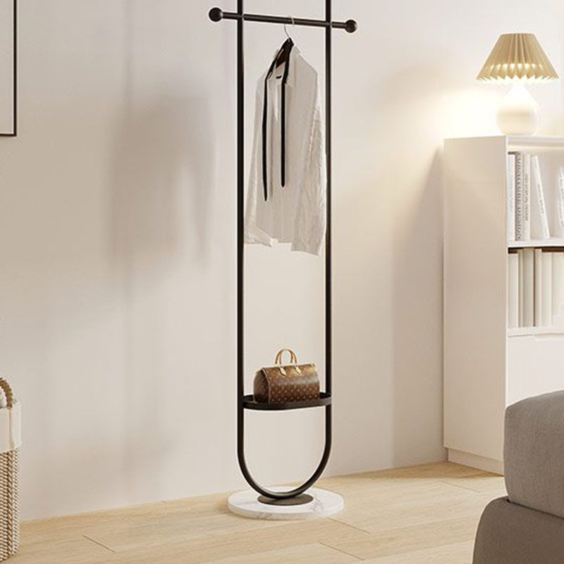 Modern Minimalist Round U-Shaped Wrought Iron Stone Slab Hall Tree 1-Storage For Bedroom
