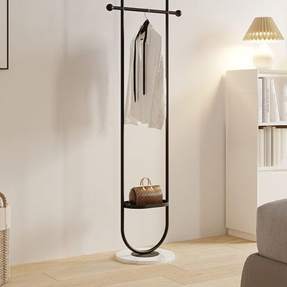Modern Minimalist Round U-Shaped Wrought Iron Stone Slab Hall Tree 1-Storage For Bedroom